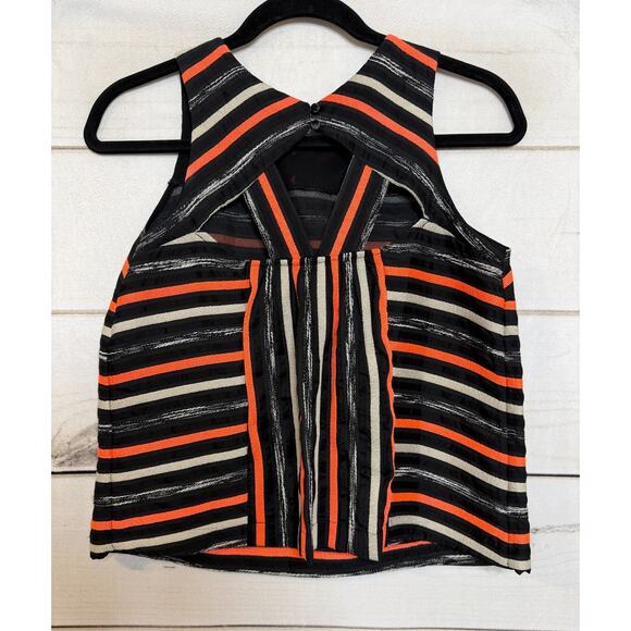 HD in Paris Size 2 Petite Sleeveless Blouse Black Tan Orange Chic - Picture 2 of 6
